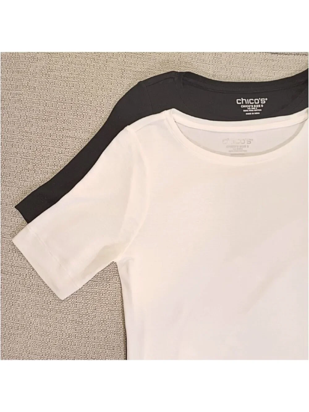 2 Chico's Pima Cotton Elbow Sleeve Tees Solid White Solid Black - Picture 5 of 9